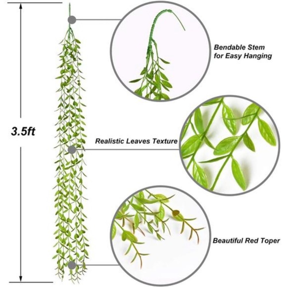 6pcs Artificial Vines Fake Greenery Garland Willow Leaves with Total 30 Stems - Picture 7 of 8